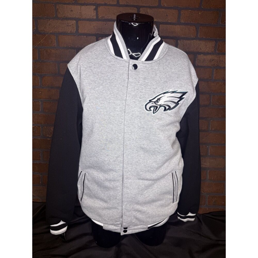 NFL Philadelphia Eagles Reversible Varsity Jacket Gray Black Mens XL